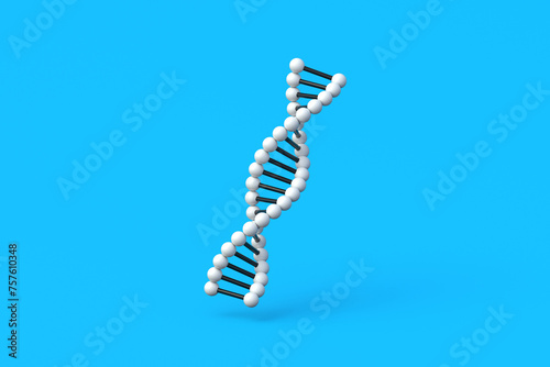 Falling DNA structure on blue background. Spiral molecule model. Genetic biotechnology. Medical innovation technology. Genome evolution. 3d render