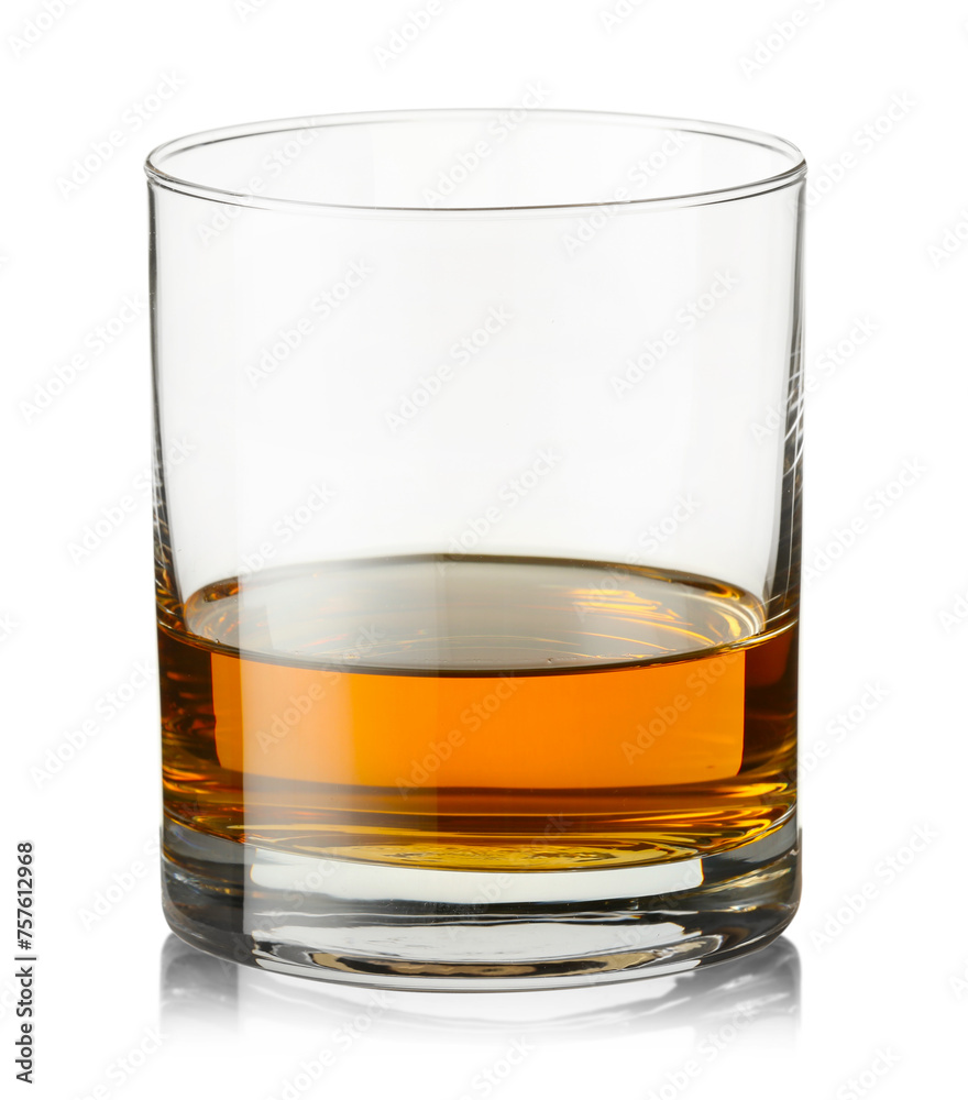 Whiskey in glass isolated on white. Alcoholic drink Whiskey in glass isolated on white. Alcoholic drink
