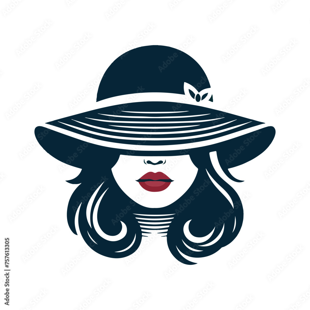 Vector flat design Women hat fashion and beauty logo design, Generative Ai