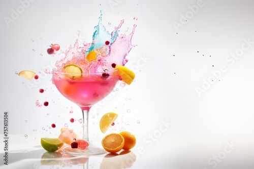 Playful Martini Bliss  Colorful Fruit Juice Mix with Pink and Orange Splash. Image created by AI