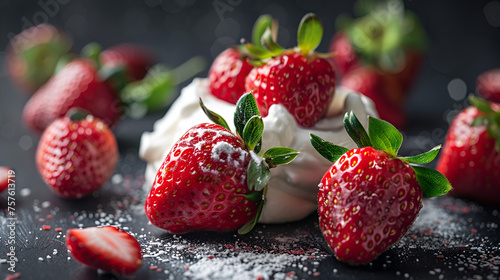 Strawberries with leaves and yoghurt  ai generated