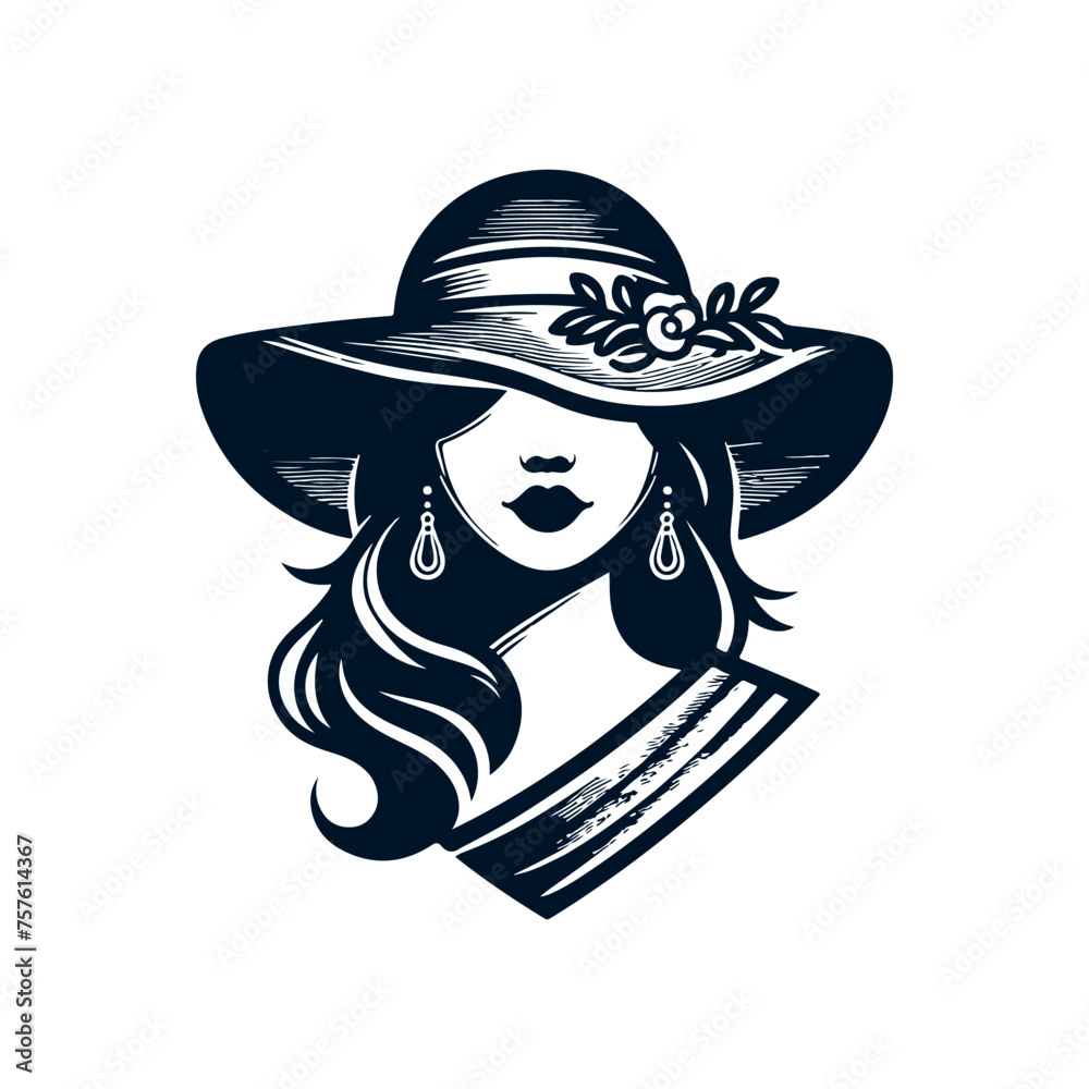 Vector flat design Women hat fashion and beauty logo design, Generative ...