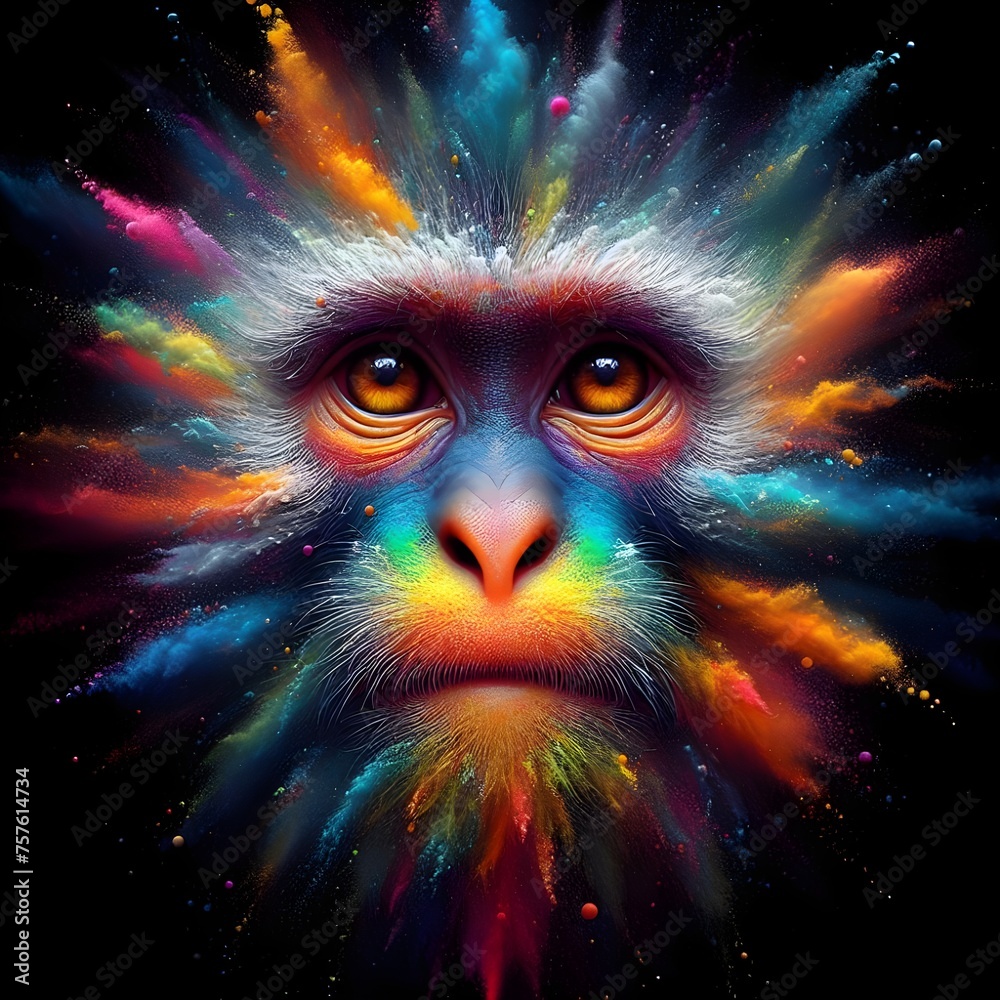 A mesmerizing 3D render of a monkey's face.
 - obrazy, fototapety, plakaty 