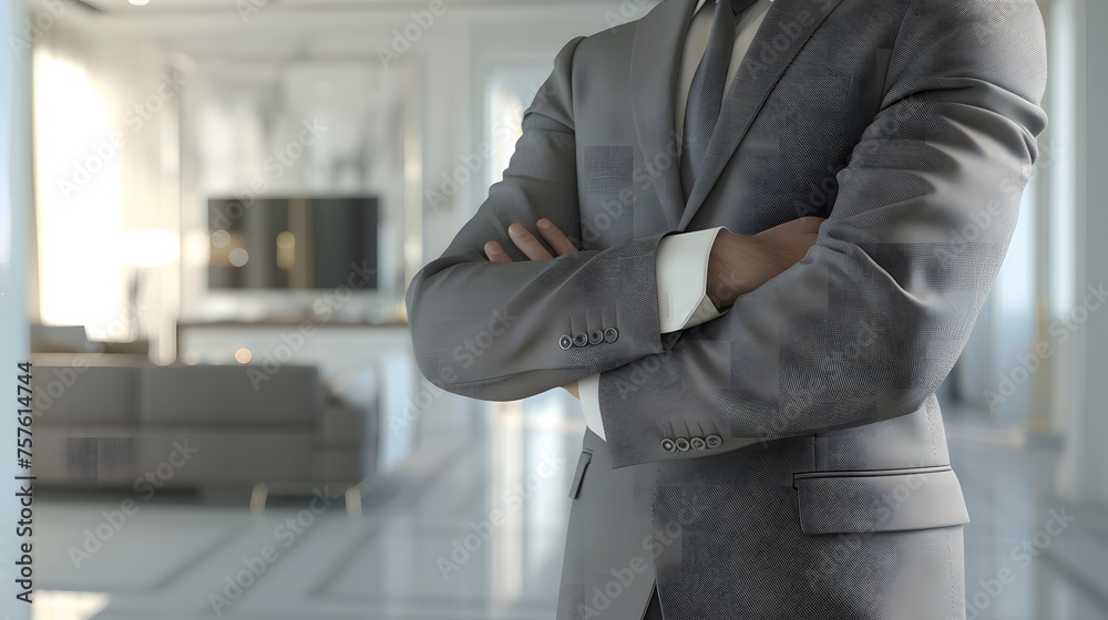 a businessman in a business suit, standing with crossed arms a businessman in a business suit, standing with crossed arms