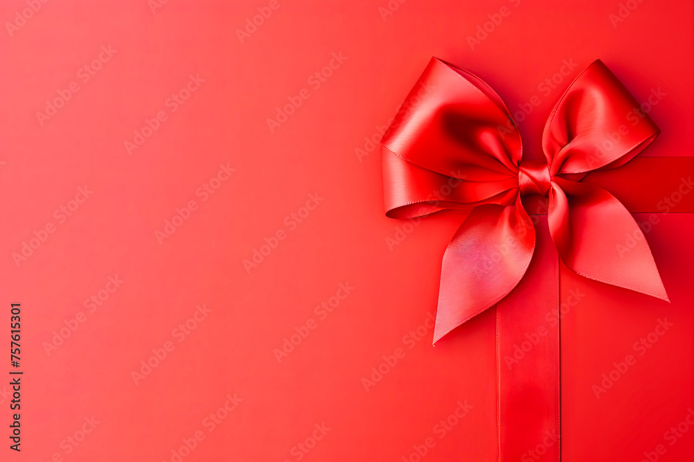 Red Bow on Pink Background.
