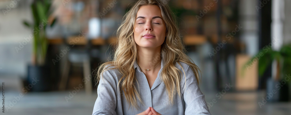 a businesswoman meditation at office
