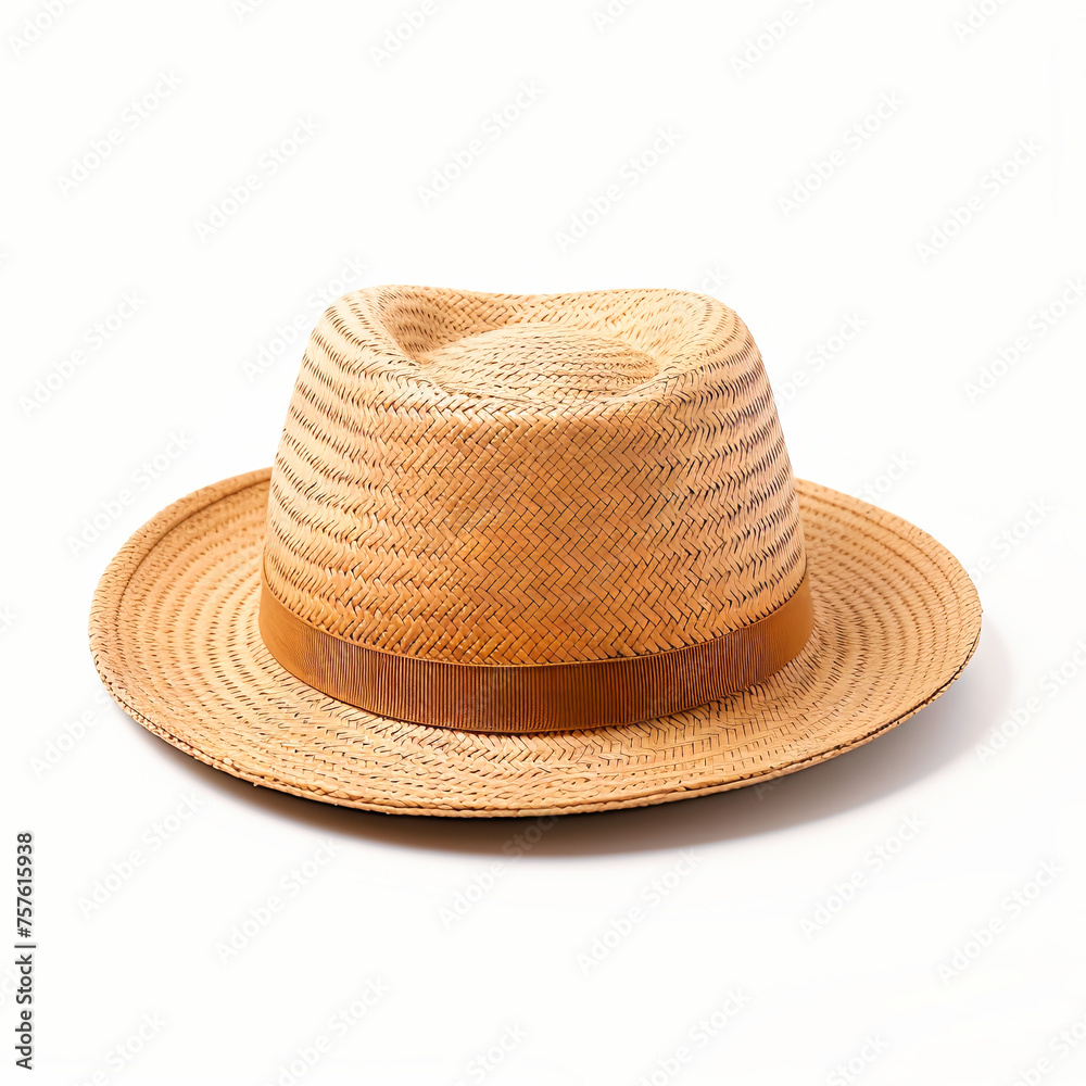 Vintage straw fashion hat for man isolated on white background