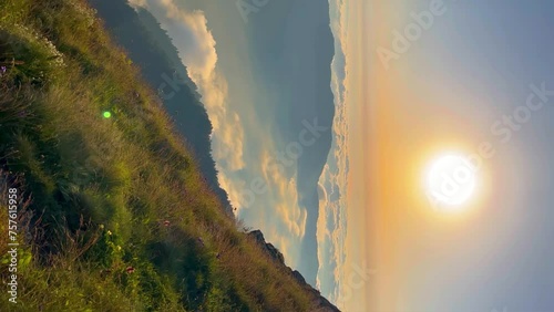 Sunset on the Aider plateau in Turkey. The mountains of the Black Sea coast of Turkey near Rize and Trabzon are the Karadeniz region. The Turkish Alps are in the clouds. 4K Video photo