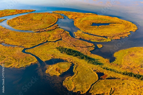Aerial view of the Small Werder Islands in the National Park Vorpommersche Boddenlandschaft, Baltic Sea, Barth, Zingst, Mecklenburg-Western Pomerania, Germany, Europe photo