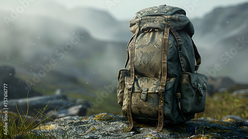 Hiking Backpack, Boots, Gear Equipment for Adventures, Copy Space Concept Generative AI