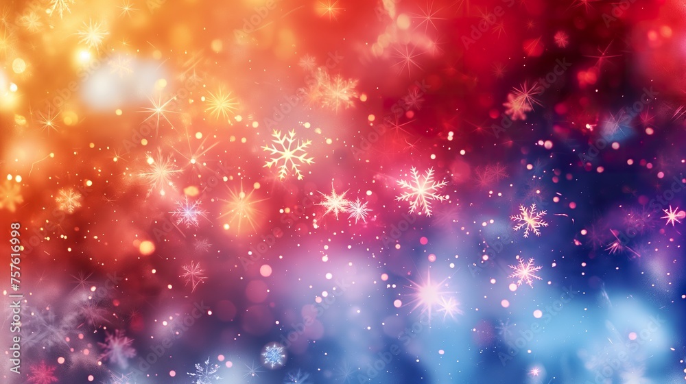 Fototapeta premium Vibrant background featuring snowflakes and stars in artistic style for Christmas.