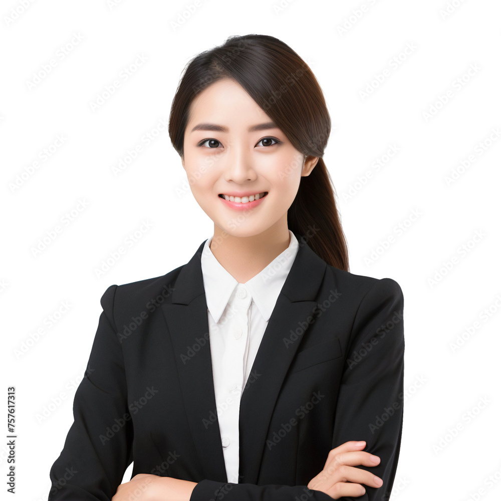 Happy smiling Japanese sales manager businesswoman, isolated cutout people on transparent background Happy smiling Japanese sales manager businesswoman, isolated cutout people on transparent background