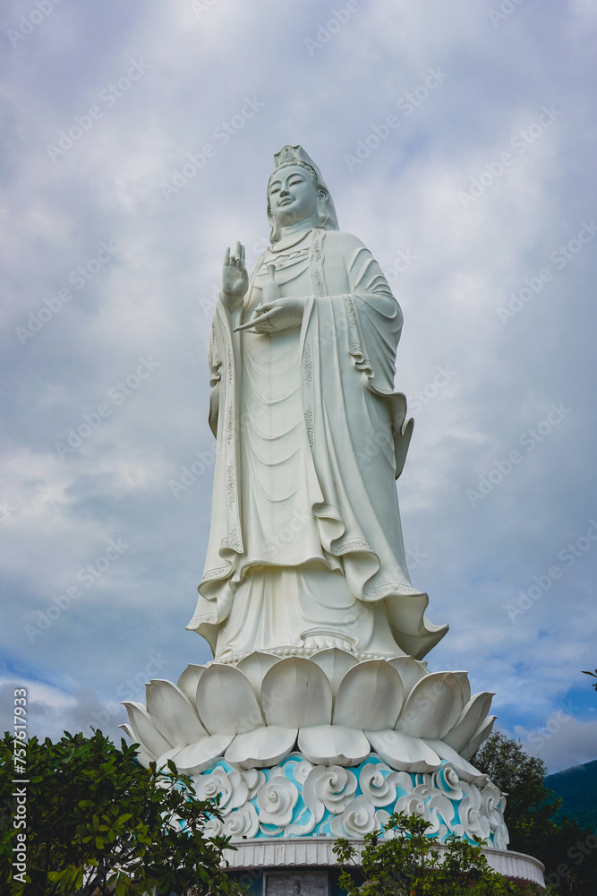 A majestic statue of Guanyin, the goddess of mercy located in Monkey Mountain, Da Nang, Vietnam