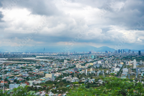 Da Nang beautiful landscape view from the top of Mable Mountain in Vietnam © pploylp