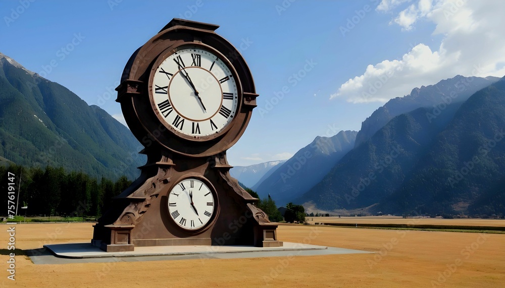 big giant clock in front of the mountains time is running out created ...