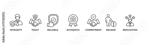 Credibility banner web icon vector illustration concept with icon of integrity, trust, reliable, authentic, commitment, regard, and reputation	