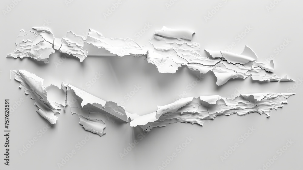 White torn paper piece design isolated on plain white background for artistic compositions