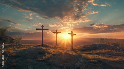 Jesus Christ, cross, sunset