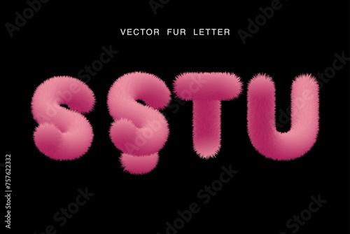 Cute pink fur alphabet. Vector Illustration.