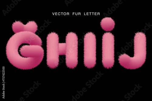 Cute pink fur alphabet. Vector Illustration.
