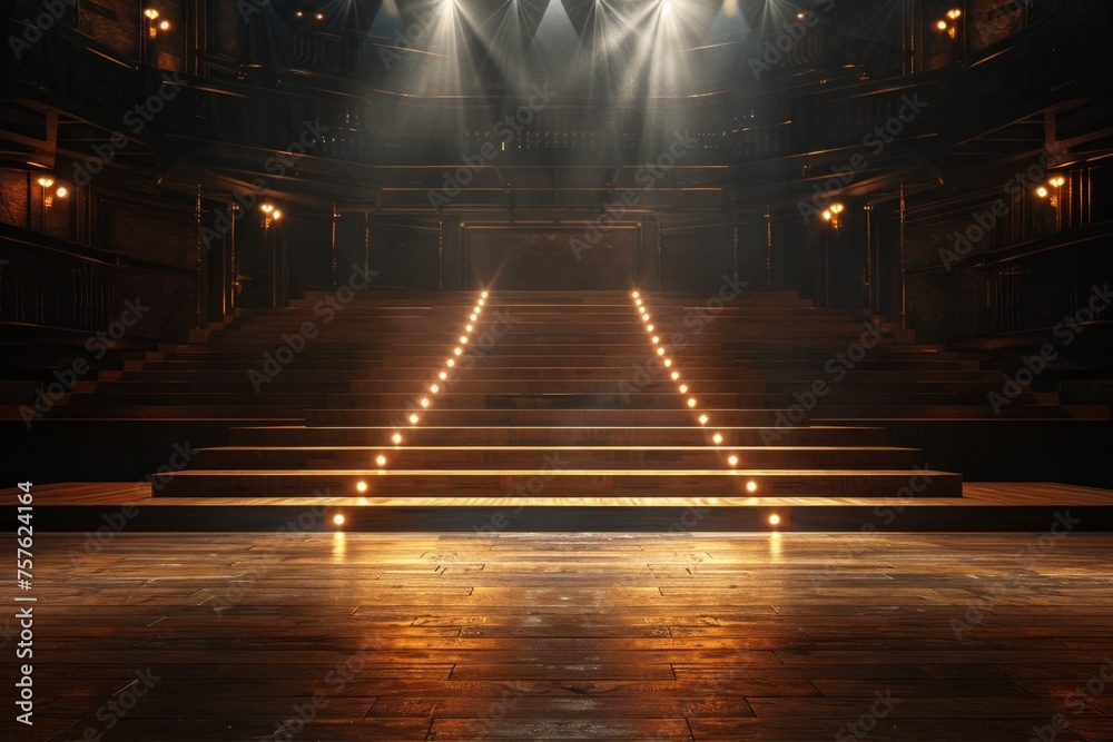 KSPhoto of empty stage with lights and wood floor 3D