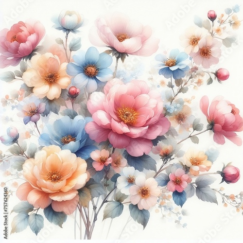 Preciosas Flores de color acuarela Con bonitos colores pasteles photo