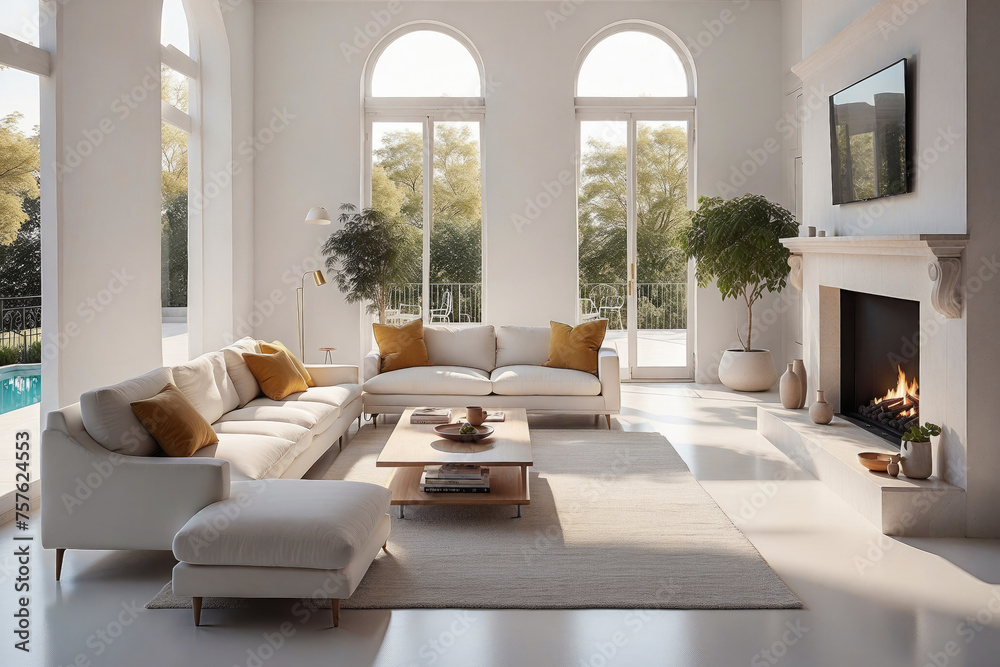 Modern living room interior with comfortable furniture design. Generative ai