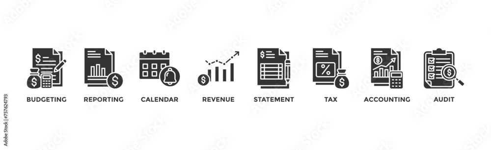 Fiscal year banner web icon vector illustration concept with icon of budgeting, reporting, calendar, revenue, statement, tax, accounting, audit	