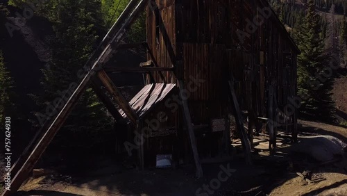 old wooden tower in the forest drone shot