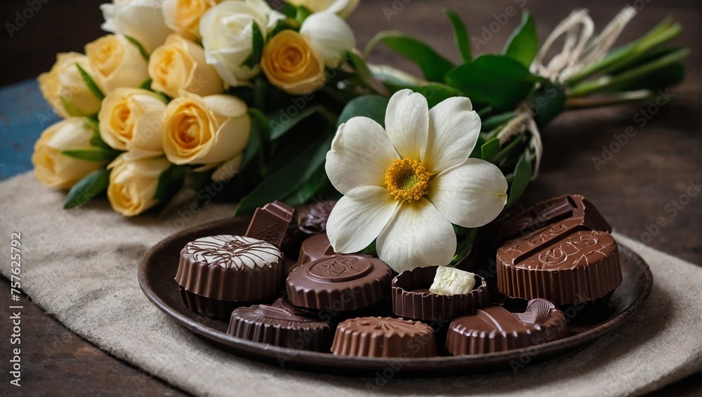 Fototapeta premium chocolate cake with flower