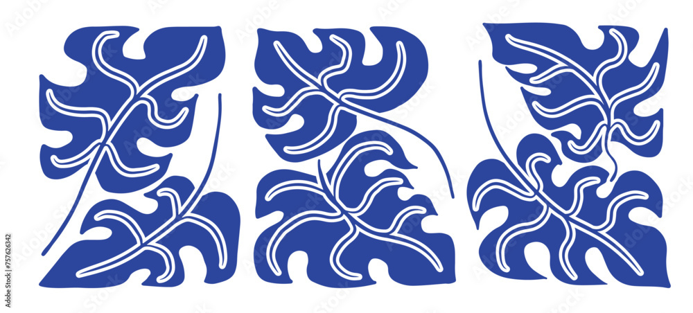 Adams Blue abstract Monstera leaves poster. Minimalist art prints ...