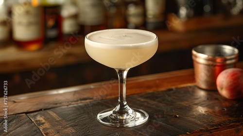 Creamy Frothed Daiquiri Cocktail on Rustic Wooden Bar