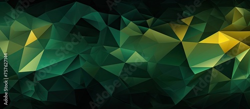 Creative arts merge with nature in a stunning design featuring water, green triangles, and tints on a black background. This intricate pattern showcases symmetry inspired by terrestrial plants © 2rogan