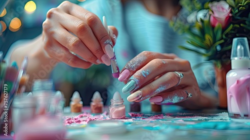 Female hands with beautiful manicure and nail polish. Nail care concept.