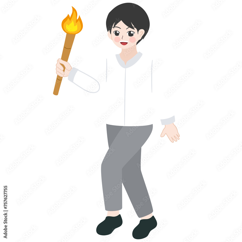 muslim boy carrying torch