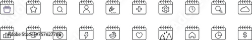 Pack of line icons of calendars. Editable stroke. Simple outline sign for web sites, newspapers, articles book