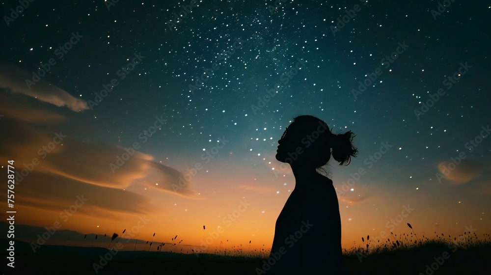 Stargazing Woman at Twilight