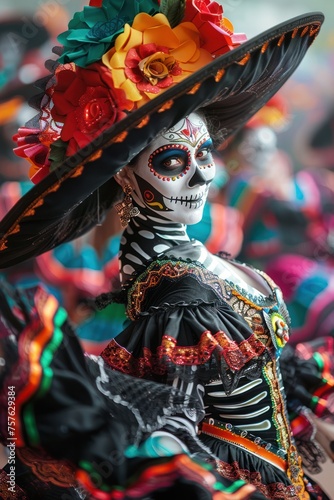 Mexican Women dressed as skeletons dancing on Mexico's Day of the Dead