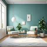 A Room With A Blue Wall And Chairs