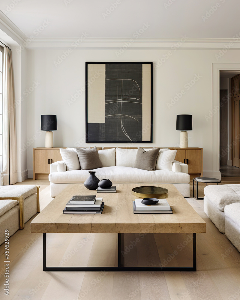 Scandinavian interior design of modern living room, home. - obrazy, fototapety, plakaty 