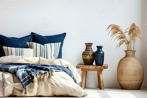 Scandinavian, boho interior design of modern bedroom.