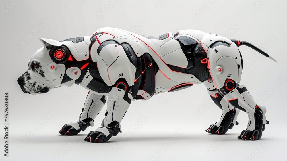 Futuristic Robotic Cybernetic Dog Concept with High-tech Design and Red Illuminated Eyes in a 3D Illustration Futuristic Robotic Cybernetic Dog Concept with High-tech Design and Red Illuminated Eyes in a 3D Illustration