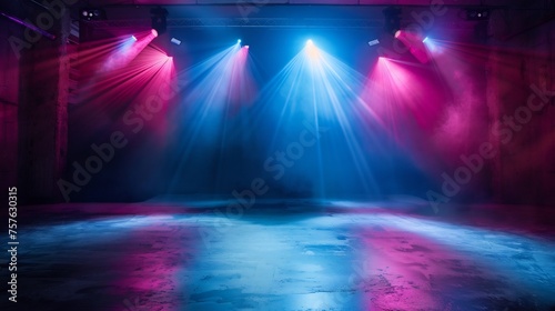 A stage with a stage with flames and a stage with a stage with a stage in the background.