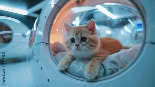 Curious Ginger Kitten Exploring in a Modern Transparent Bubble Backpack photo