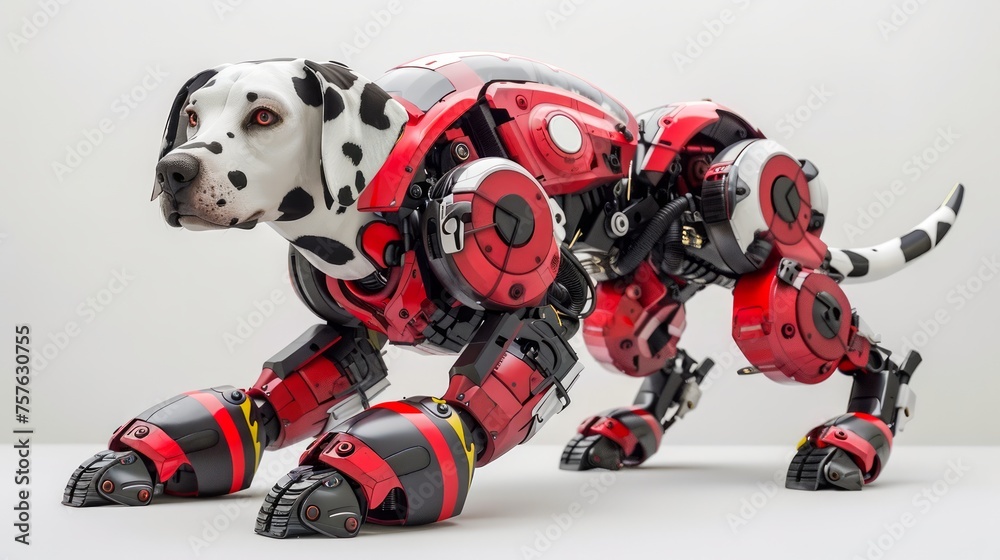 Futuristic Robotic Dog in Red and Black Armor Design with Advanced Mechanical Structure on White Background Futuristic Robotic Dog in Red and Black Armor Design with Advanced Mechanical Structure on White Background