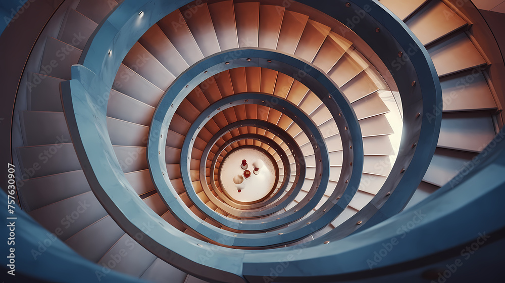 Obraz premium Spiral staircase in modern building, close-up view of spiral staircase