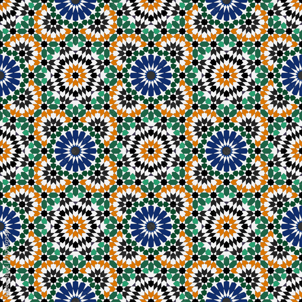 Moroccan Zellij  Pattern - The Art of Mosaic Tiles - 2024 (Pattern Pixel Perfect Design to repeat both horizontally and vertically)(White background also cut into shapes)