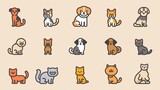 (12) Playful pet icon pack in pixel art retro style