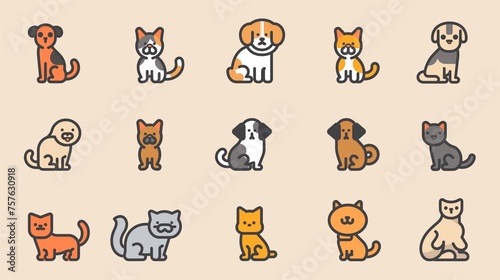 (12) Playful pet icon pack in pixel art retro style