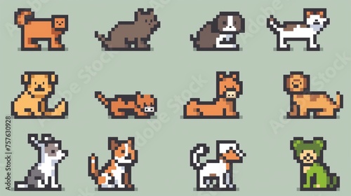 (12) Playful pet icon pack in pixel art retro style © Sean